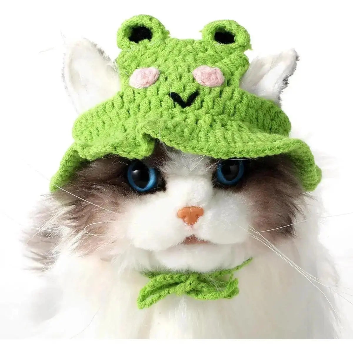 4PCS Handmade Knit Fabric Pet Headwear Set Pack - Adjustable, Soft Crochet Frog/Flower Costumes, Warmth Cover for Small Cats & Puppies, Holiday Party Cosplay Accessory
