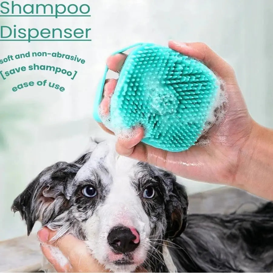 Universal Pet Bath Brush with Integrated Shampoo Reservoir - Silicone Massage Cleaning Tool for Dogs with Gentle Bristles, Ergonomic Grip Handle, Compact Design, Mess-Free Washing, and Travel-Friendly Absorbent Towel