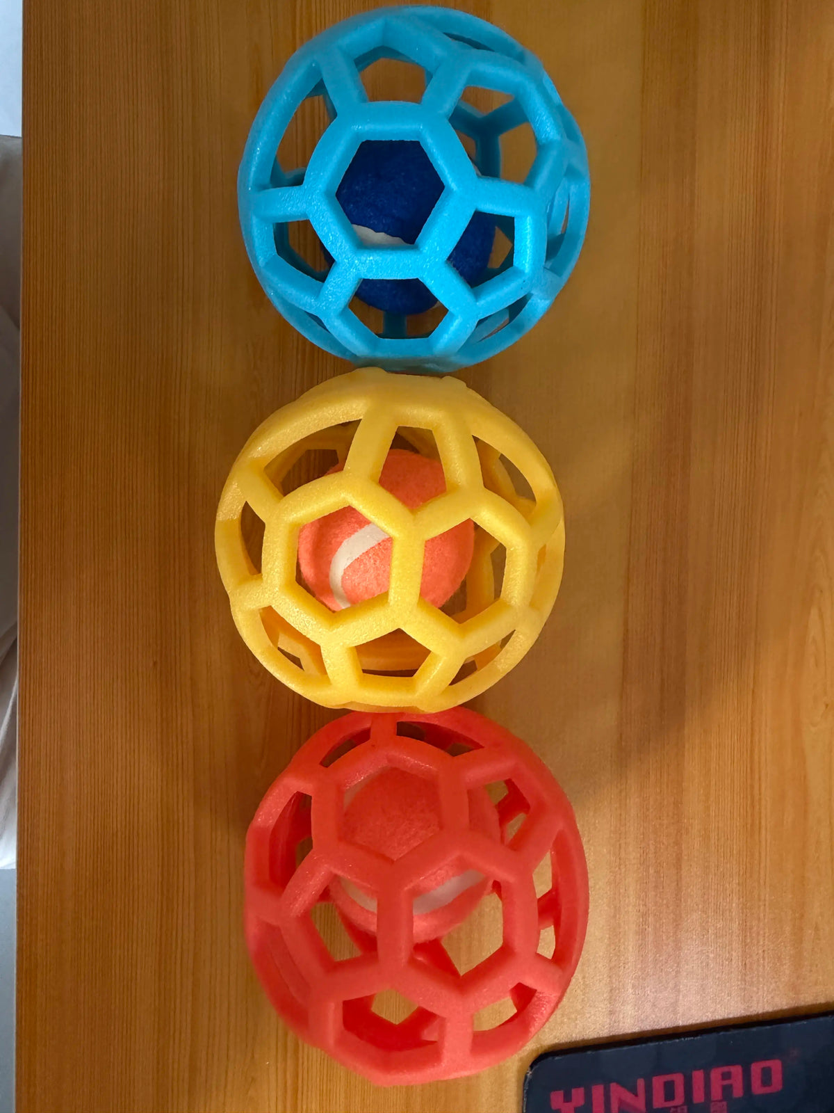 3-Pack Soft TPR Rubber Hollow Grid Dog Ball Toys - Double-Layer Design with Integrated Tennis Ball, 9cm Floating Fetch Toy for Anxiety Relief and Dental Care, Ideal for Small to Medium Dogs (Indoor and Outdoor Use)