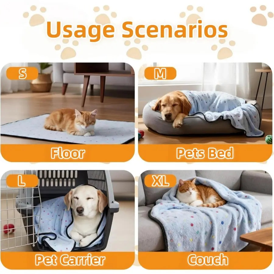 Soft Fluffy Fleece Pet Blanket for Dogs and Cats - Cute Print Design, Large Size (40" x 30") - 3 Pack