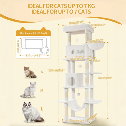 Hzuaneri Multi-Level Cat Tree Tower - Extra-Large Base Kitten Condo with Hidden Space, Vertical Sisal Scratcher Posts, Sturdy 15.4 Lbs Each Steel Tubes, Soft Plush Top Perch, Cozy Hammock, Stain Resistant