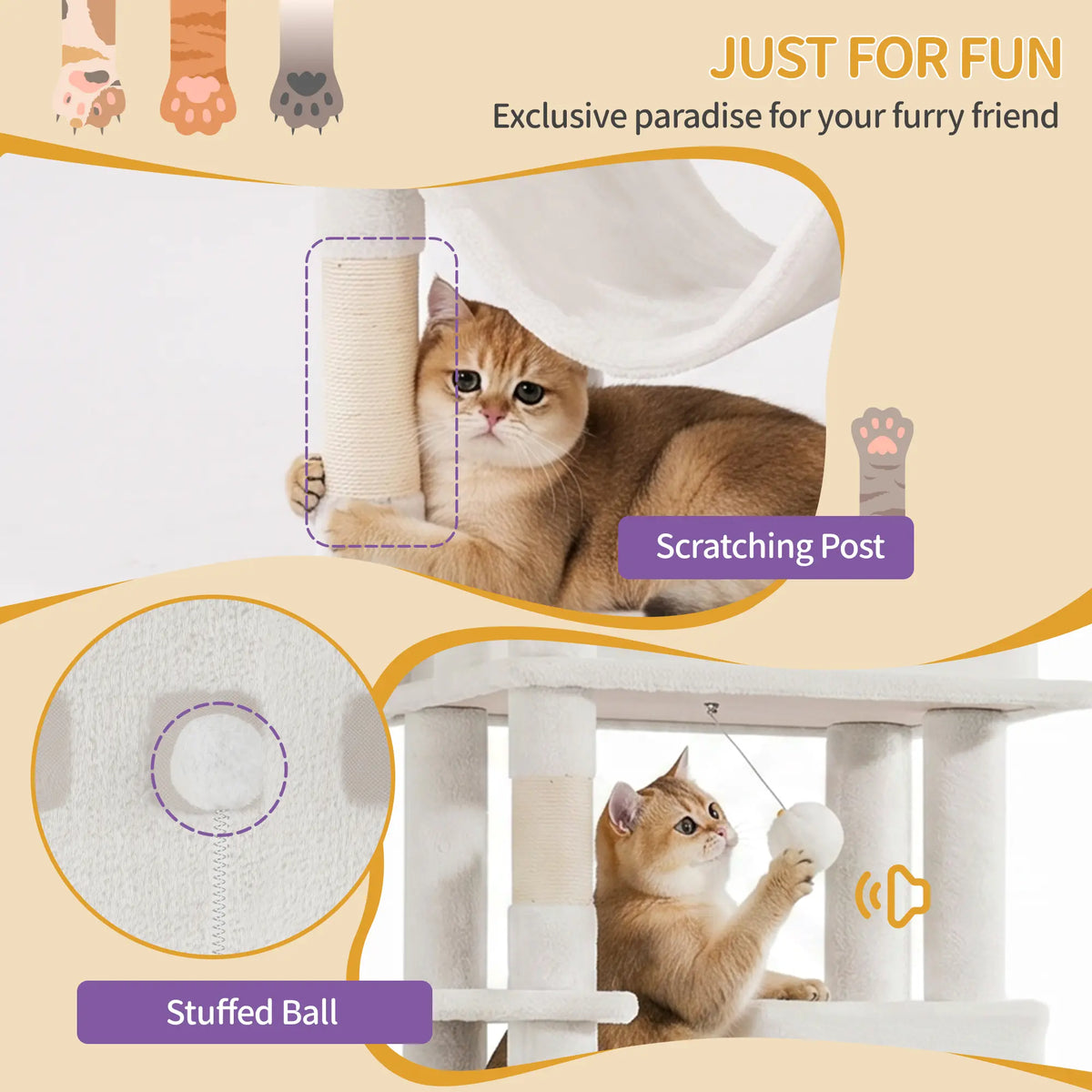 Hzuaneri Multi-Level Cat Tree Tower - Extra-Large Base Kitten Condo with Hidden Space, Vertical Sisal Scratcher Posts, Sturdy 15.4 Lbs Each Steel Tubes, Soft Plush Top Perch, Cozy Hammock, Stain Resistant