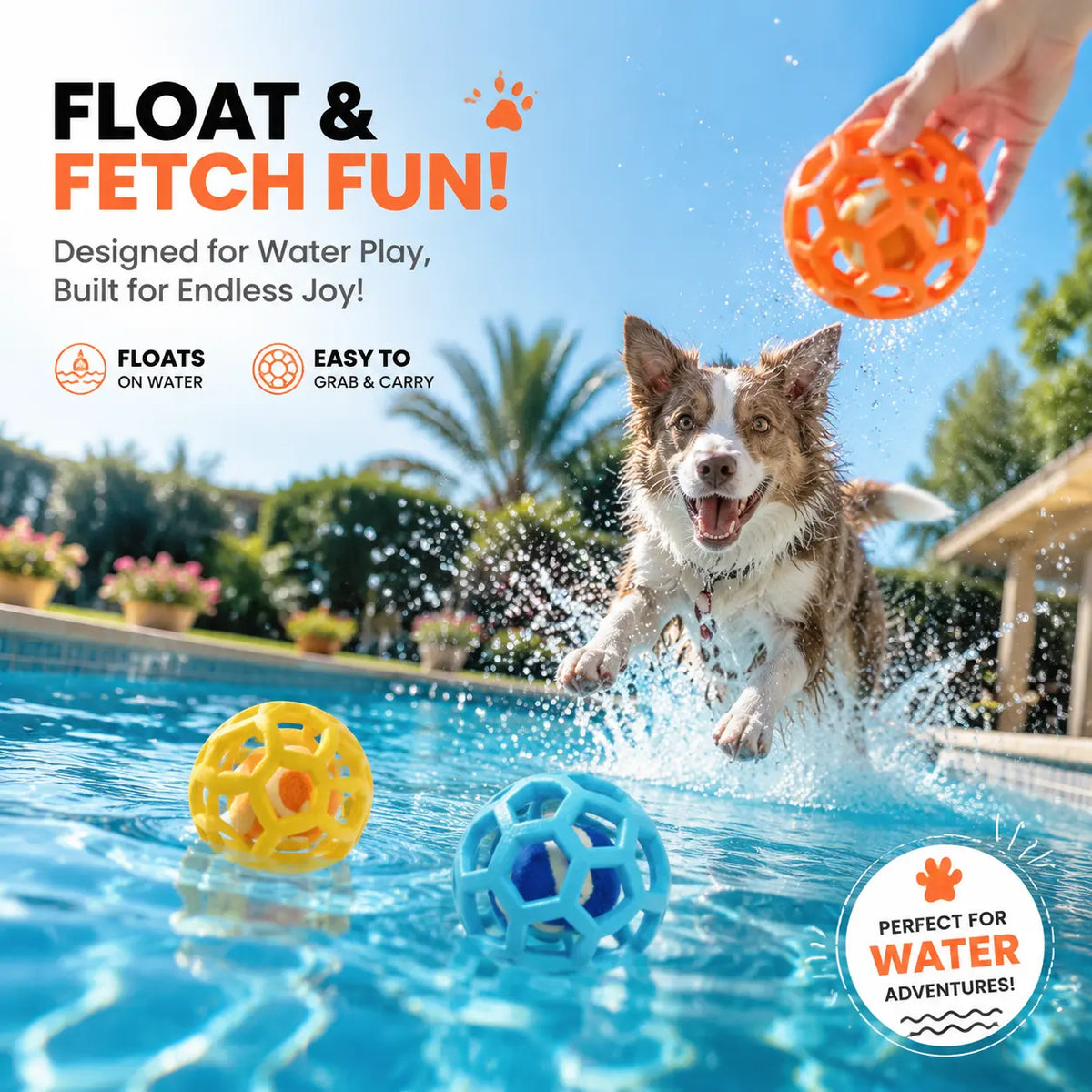 3-Pack Soft TPR Rubber Hollow Grid Dog Ball Toys - Double-Layer Design with Integrated Tennis Ball, 9cm Floating Fetch Toy for Anxiety Relief and Dental Care, Ideal for Small to Medium Dogs (Indoor and Outdoor Use)