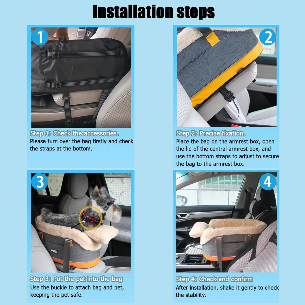 3-in-1 Oxford Poly Travel Pet Safety Seat - Versatile Carrier Bed for Small Breeds with Central Control and Armrest Mount, Secure Nest for Cats and Dogs