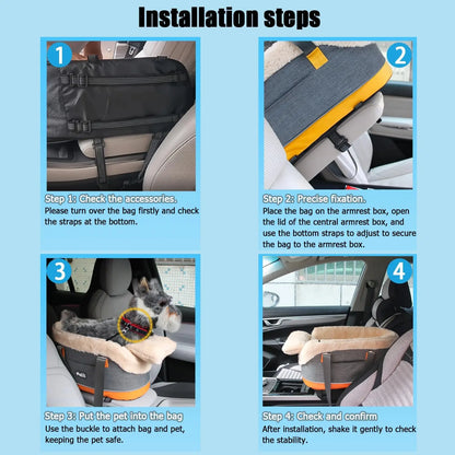 3-in-1 Oxford Poly Travel Pet Safety Seat - Versatile Carrier Bed for Small Breeds with Central Control and Armrest Mount, Secure Nest for Cats and Dogs