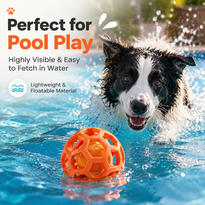 3-Pack Soft TPR Rubber Hollow Grid Dog Ball Toys - Double-Layer Design with Integrated Tennis Ball, 9cm Floating Fetch Toy for Anxiety Relief and Dental Care, Ideal for Small to Medium Dogs (Indoor and Outdoor Use)