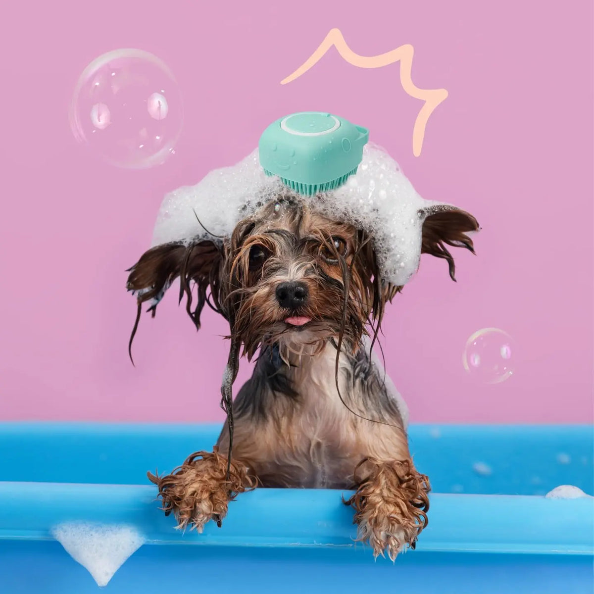 Universal Pet Bath Brush with Integrated Shampoo Reservoir - Silicone Massage Cleaning Tool for Dogs with Gentle Bristles, Ergonomic Grip Handle, Compact Design, Mess-Free Washing, and Travel-Friendly Absorbent Towel