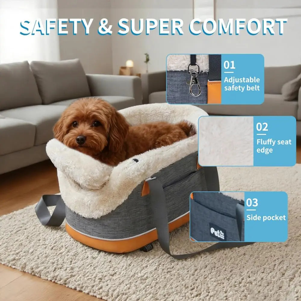 3-in-1 Oxford Poly Travel Pet Safety Seat - Versatile Carrier Bed for Small Breeds with Central Control and Armrest Mount, Secure Nest for Cats and Dogs