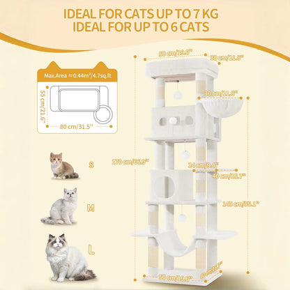 Hzuaneri Multi-Level Cat Tree Tower - Extra-Large Base Kitten Condo with Hidden Space, Vertical Sisal Scratcher Posts, Sturdy 15.4 Lbs Each Steel Tubes, Soft Plush Top Perch, Cozy Hammock, Stain Resistant