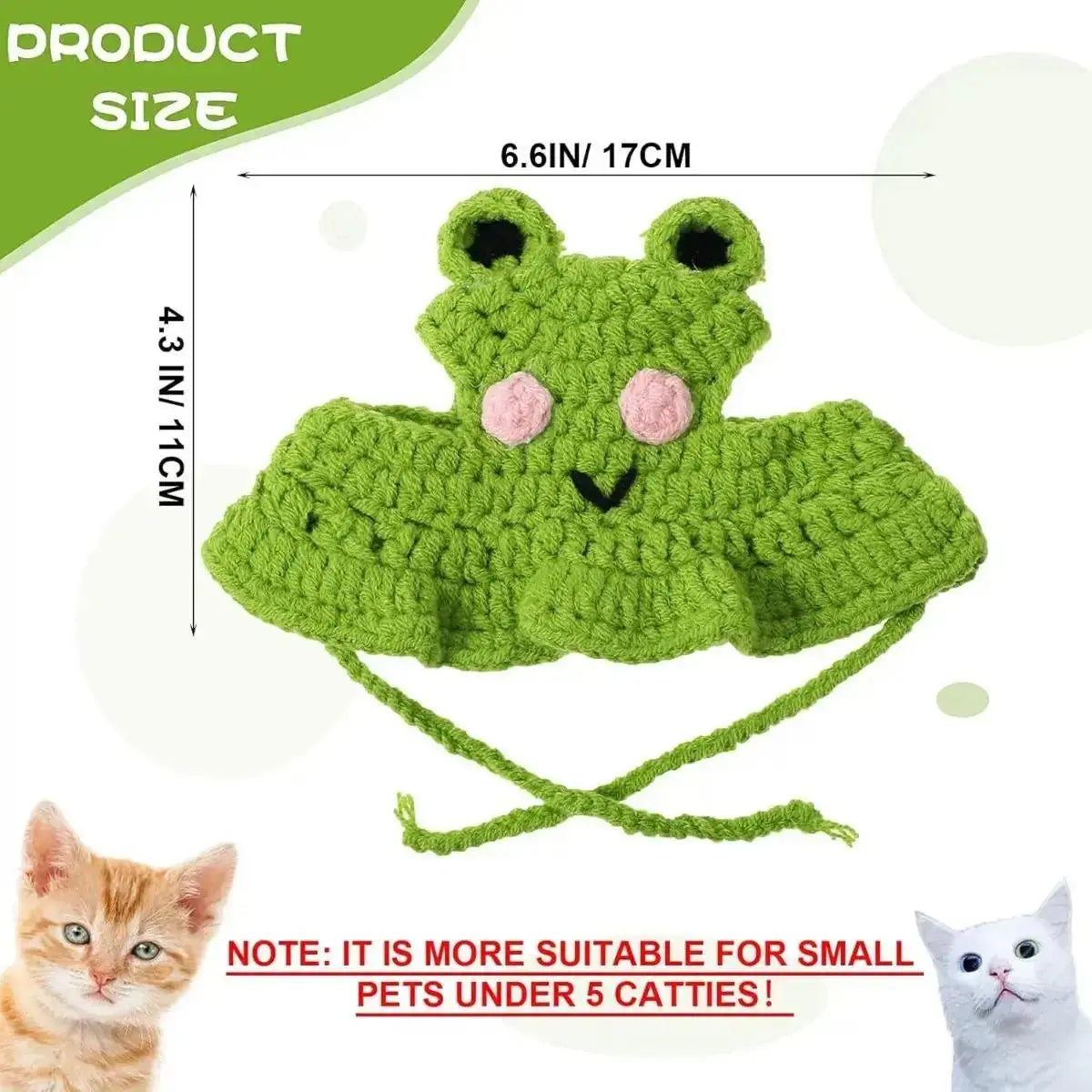 4PCS Handmade Knit Fabric Pet Headwear Set Pack - Adjustable, Soft Crochet Frog/Flower Costumes, Warmth Cover for Small Cats & Puppies, Holiday Party Cosplay Accessory