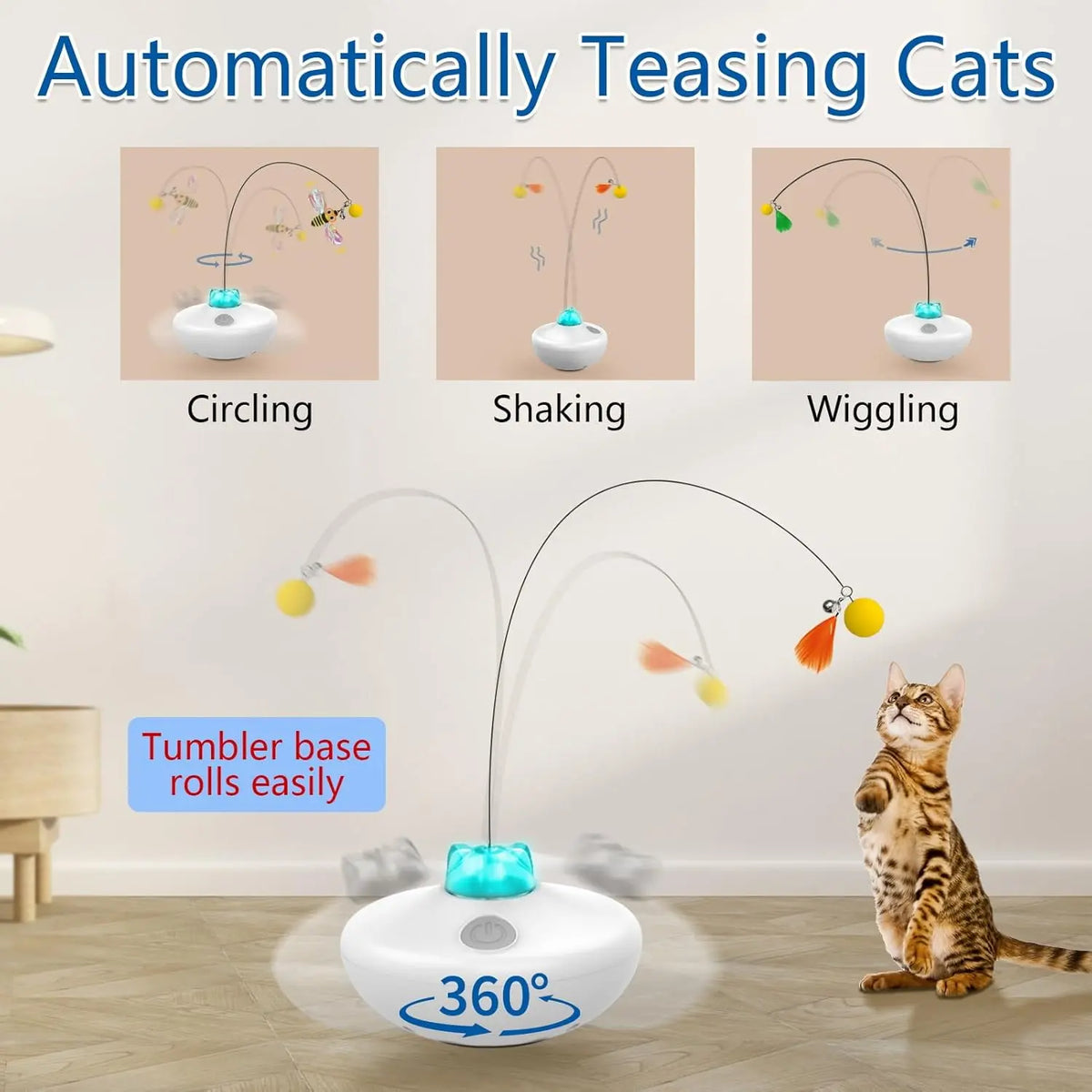 Oxawo Metal Rechargeable Interactive Cat Tumbler Toy - 24-Inch Exercise Device Featuring Tumbler Design, Spin Butterfly Game, Customizable Tails, and Extra-Long Feather Wand for Indoor Play (P33)