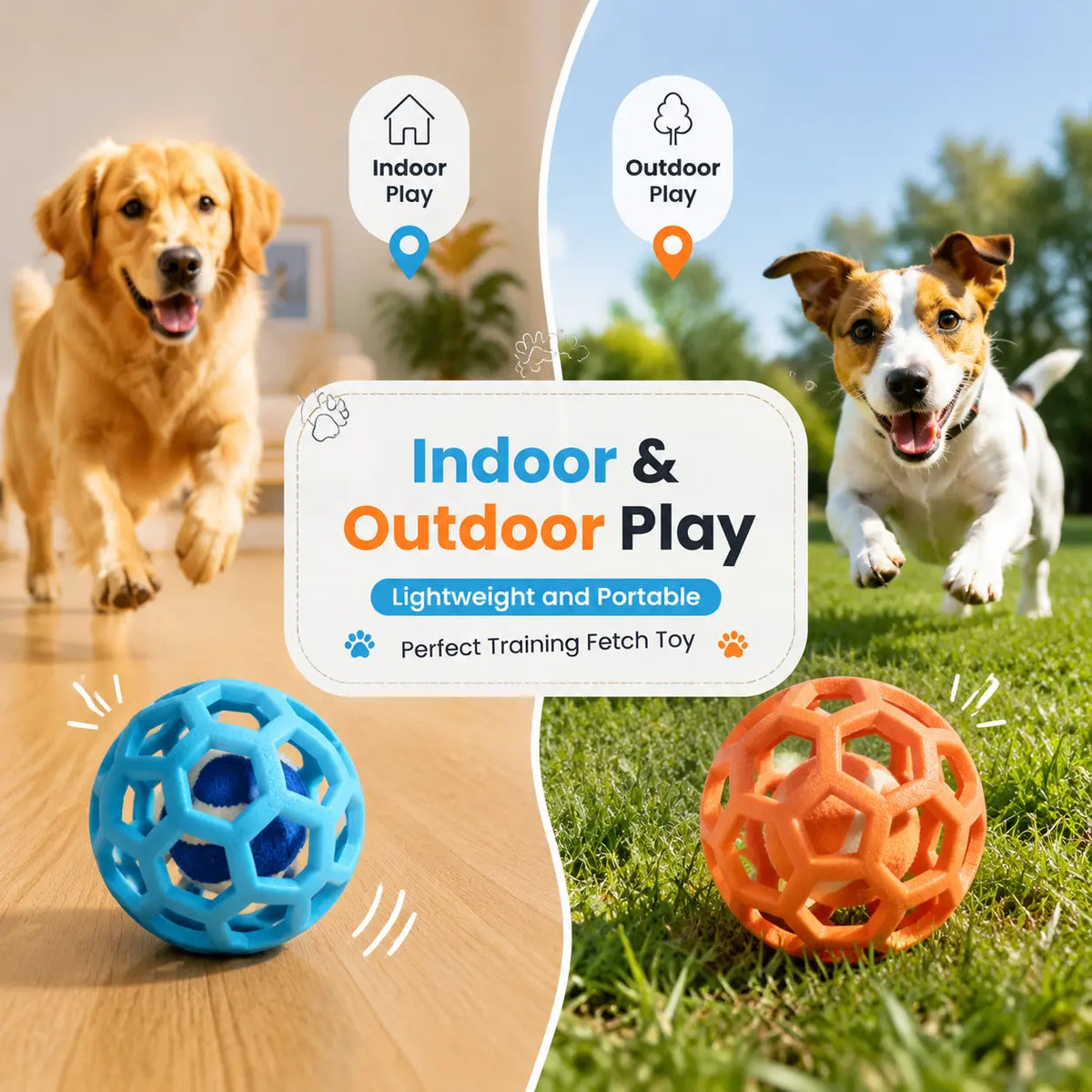 3-Pack Soft TPR Rubber Hollow Grid Dog Ball Toys - Double-Layer Design with Integrated Tennis Ball, 9cm Floating Fetch Toy for Anxiety Relief and Dental Care, Ideal for Small to Medium Dogs (Indoor and Outdoor Use)