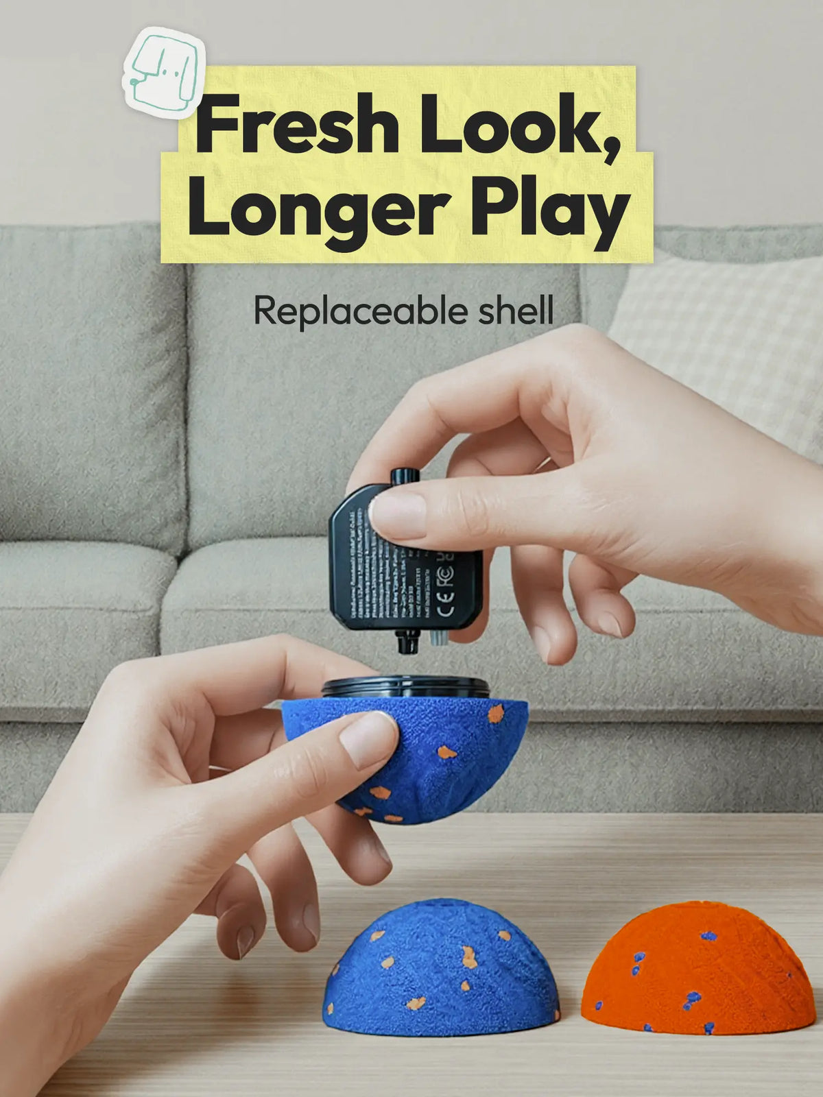 3.2-Inch Diameter Rechargeable 3-In-1 Dog Ball Toy with Motion Sensor - 3 Switchable Modes (Normal, Self-Moving, Bouncing, Rotating), E-TPU, Gentle, Eco-Friendly, Fast Charging, Waterproof, Safe, Rinse-Clean Outer Shell, 35Lb Capacity, Boredom Reducer