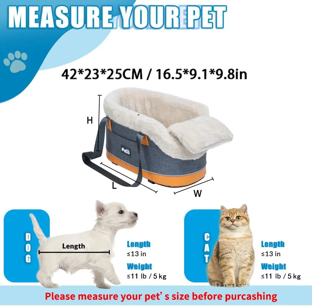 3-in-1 Oxford Poly Travel Pet Safety Seat - Versatile Carrier Bed for Small Breeds with Central Control and Armrest Mount, Secure Nest for Cats and Dogs