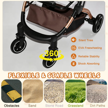 4-Wheel 2-in-1 Detachable Foldable Pet Stroller for Dogs and Cats with Quick One-Hand Fold, Storage Basket, and Detachable Carry Basket with Sun Canopy