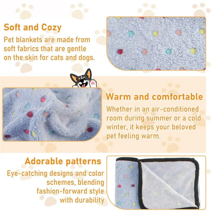 Soft Fluffy Fleece Pet Blanket for Dogs and Cats - Cute Print Design, Large Size (40" x 30") - 3 Pack