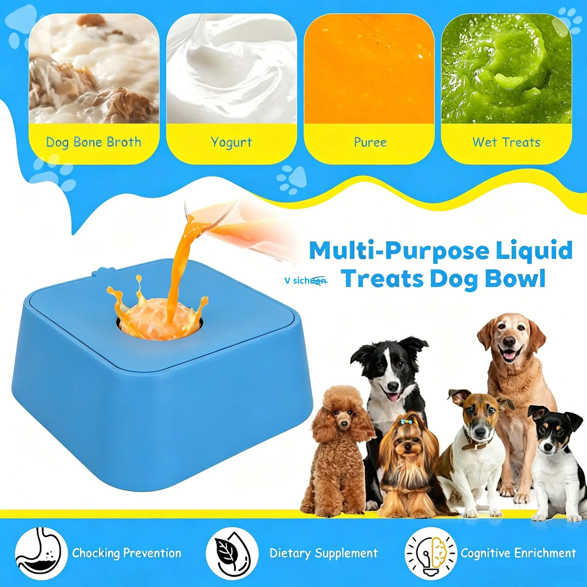 Rubber Dog Slow Feeder Bowl - Dual Food & Water Design with Lick Ball, Anti-Choking Puzzle Feeder for Small, Medium, Large Dogs, Pet Feeding Supplies