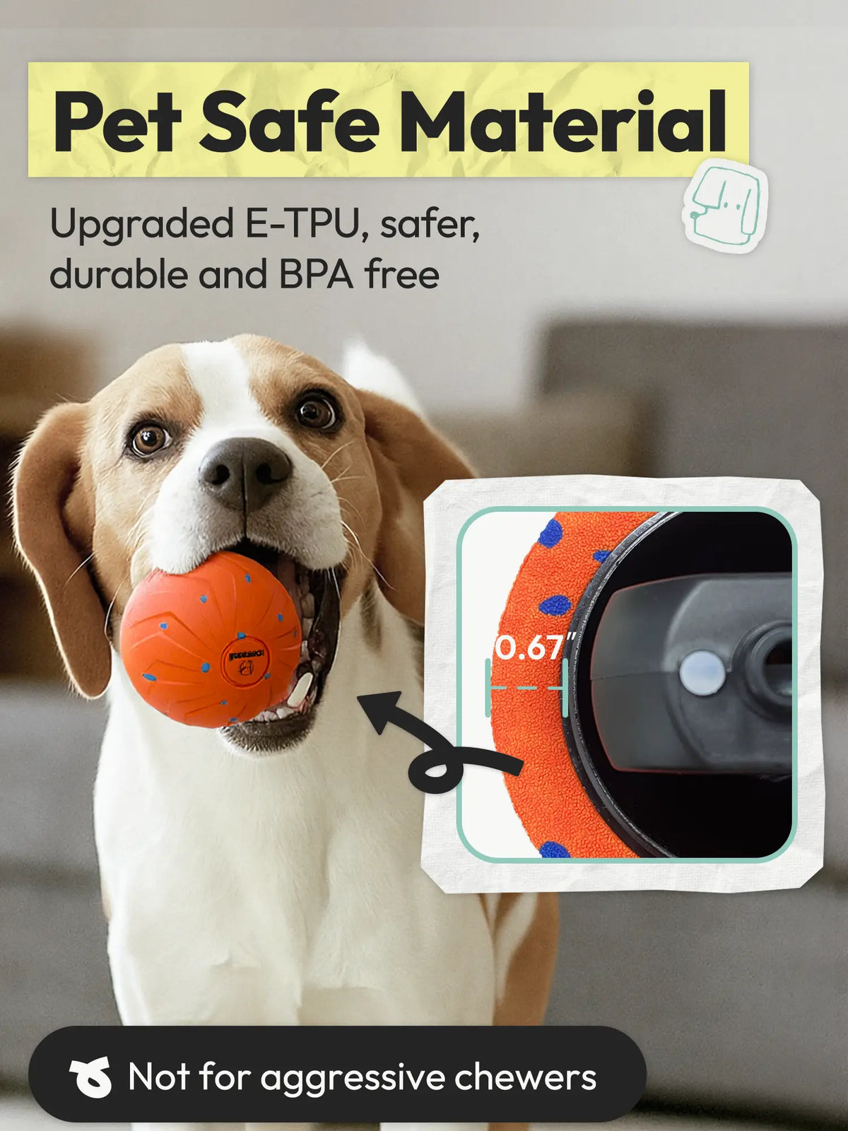 3.2-Inch Diameter Rechargeable 3-In-1 Dog Ball Toy with Motion Sensor - 3 Switchable Modes (Normal, Self-Moving, Bouncing, Rotating), E-TPU, Gentle, Eco-Friendly, Fast Charging, Waterproof, Safe, Rinse-Clean Outer Shell, 35Lb Capacity, Boredom Reducer