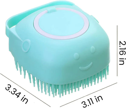 Universal Pet Bath Brush with Integrated Shampoo Reservoir - Silicone Massage Cleaning Tool for Dogs with Gentle Bristles, Ergonomic Grip Handle, Compact Design, Mess-Free Washing, and Travel-Friendly Absorbent Towel
