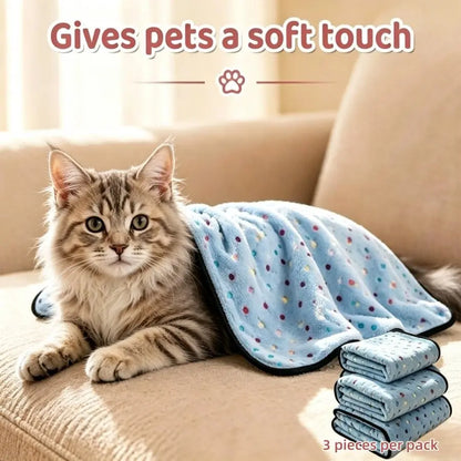 Soft Fluffy Fleece Pet Blanket for Dogs and Cats - Cute Print Design, Large Size (40" x 30") - 3 Pack
