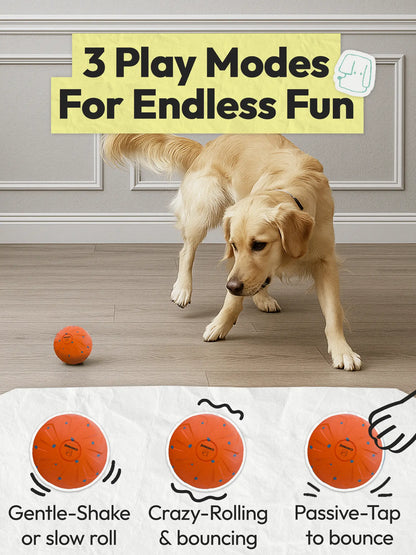 3.2-Inch Diameter Rechargeable 3-In-1 Dog Ball Toy with Motion Sensor - 3 Switchable Modes (Normal, Self-Moving, Bouncing, Rotating), E-TPU, Gentle, Eco-Friendly, Fast Charging, Waterproof, Safe, Rinse-Clean Outer Shell, 35Lb Capacity, Boredom Reducer