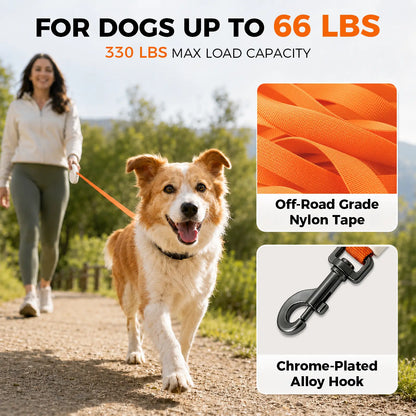 Sevy Glowie LED Light Retractable Dog Leash - 16FT Tangle-Free Nylon Leash with 360° Rotation, 1-Hand Brake-Lock, Anti-Slip Handle, Jumping Harness Compatibility, Adjustable Sensitivity Leather Collar for Small-Medium Dogs up to 66 Lbs, Leashes