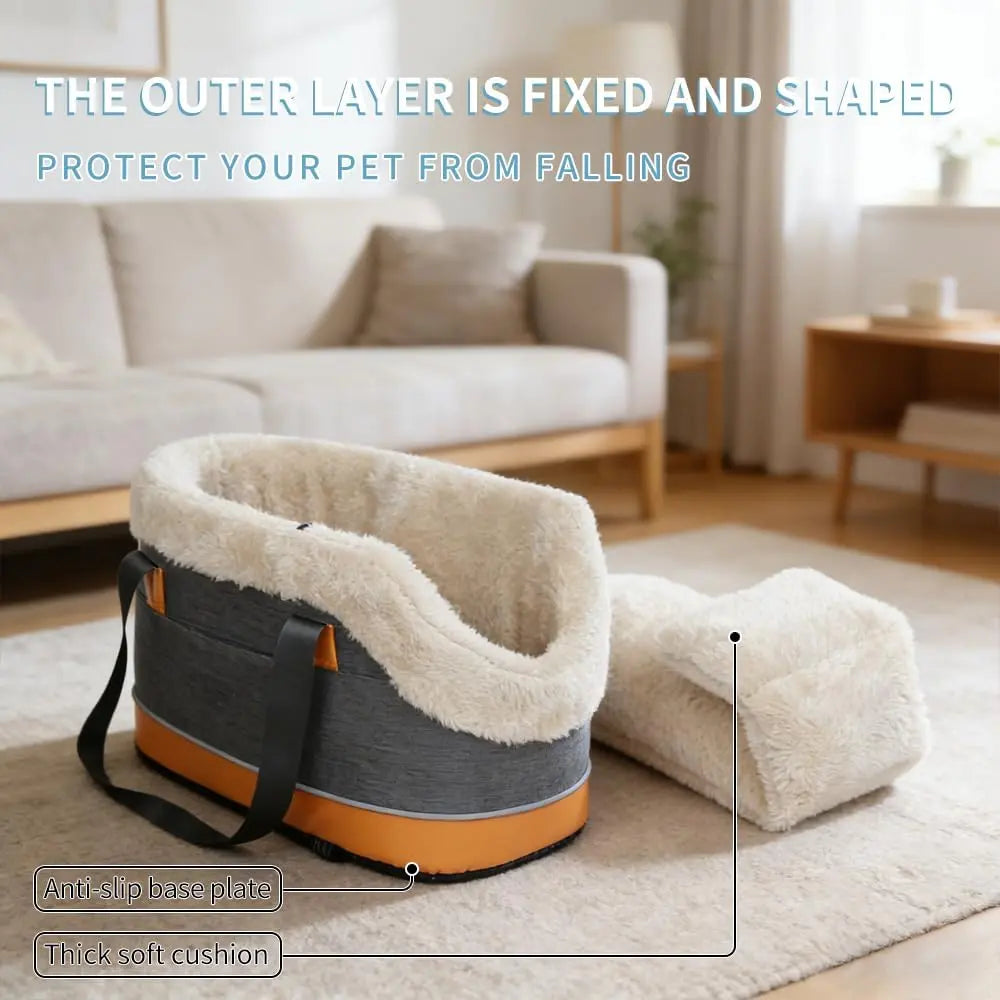 3-in-1 Oxford Poly Travel Pet Safety Seat - Versatile Carrier Bed for Small Breeds with Central Control and Armrest Mount, Secure Nest for Cats and Dogs