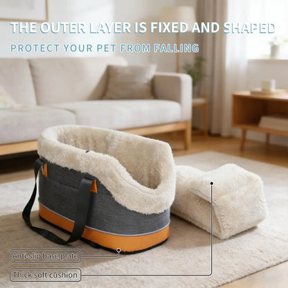 3-in-1 Oxford Poly Travel Pet Safety Seat - Versatile Carrier Bed for Small Breeds with Central Control and Armrest Mount, Secure Nest for Cats and Dogs