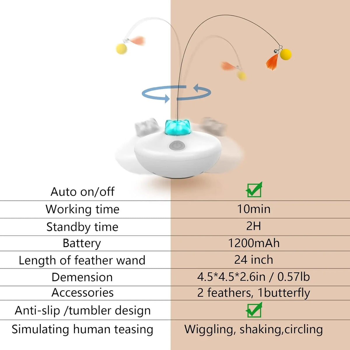Oxawo Metal Rechargeable Interactive Cat Tumbler Toy - 24-Inch Exercise Device Featuring Tumbler Design, Spin Butterfly Game, Customizable Tails, and Extra-Long Feather Wand for Indoor Play (P33)
