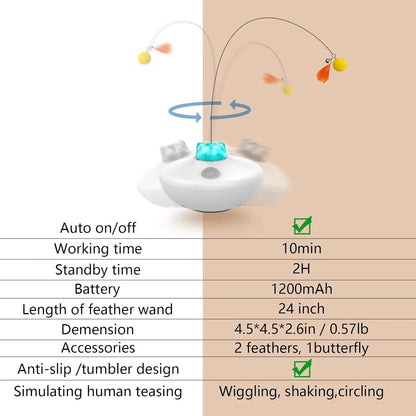Oxawo Metal Rechargeable Interactive Cat Tumbler Toy - 24-Inch Exercise Device Featuring Tumbler Design, Spin Butterfly Game, Customizable Tails, and Extra-Long Feather Wand for Indoor Play (P33)