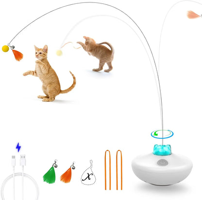 Oxawo Metal Rechargeable Interactive Cat Tumbler Toy - 24-Inch Exercise Device Featuring Tumbler Design, Spin Butterfly Game, Customizable Tails, and Extra-Long Feather Wand for Indoor Play (P33)
