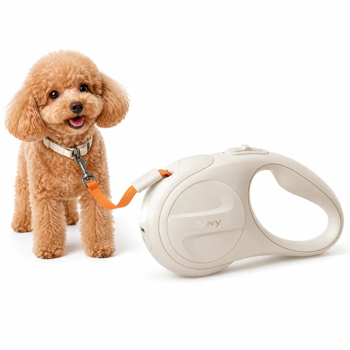 Sevy Glowie LED Light Retractable Dog Leash - 16FT Tangle-Free Nylon Leash with 360° Rotation, 1-Hand Brake-Lock, Anti-Slip Handle, Jumping Harness Compatibility, Adjustable Sensitivity Leather Collar for Small-Medium Dogs up to 66 Lbs, Leashes