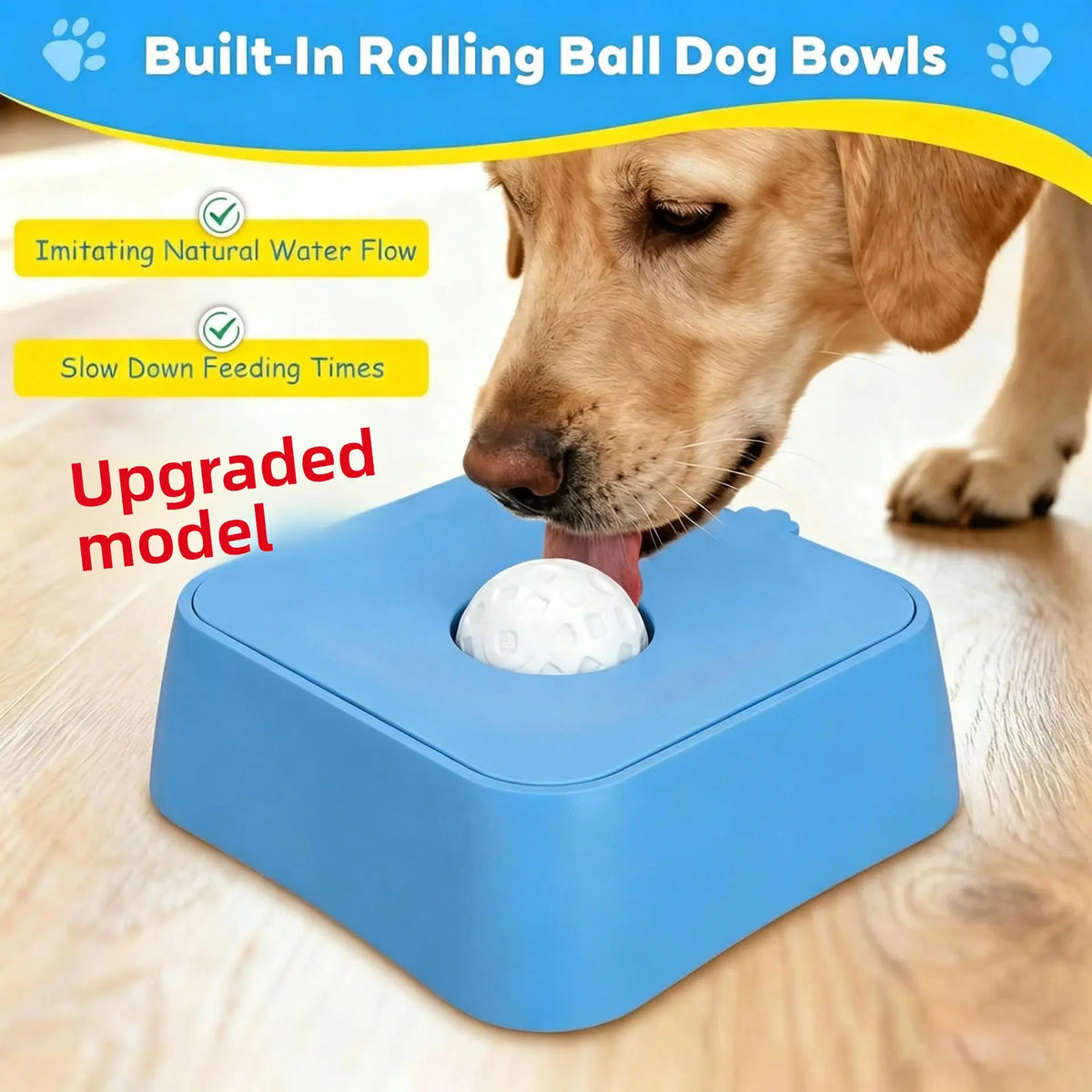 Rubber Dog Slow Feeder Bowl - Dual Food & Water Design with Lick Ball, Anti-Choking Puzzle Feeder for Small, Medium, Large Dogs, Pet Feeding Supplies