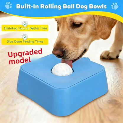 Rubber Dog Slow Feeder Bowl - Dual Food & Water Design with Lick Ball, Anti-Choking Puzzle Feeder for Small, Medium, Large Dogs, Pet Feeding Supplies