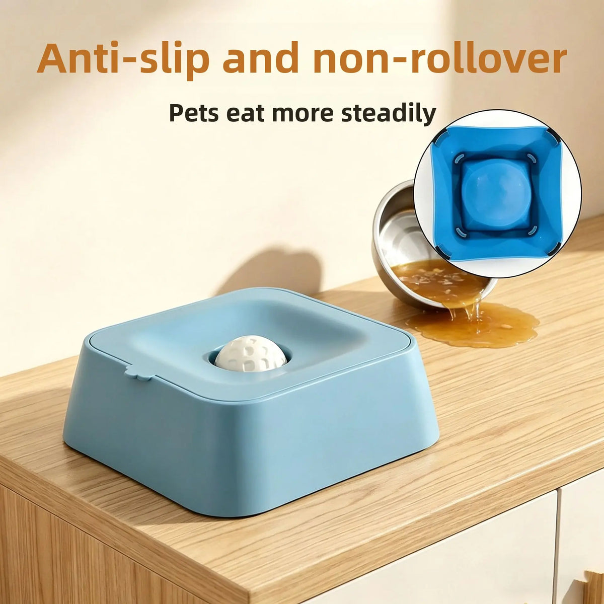 Rubber Dog Slow Feeder Bowl - Dual Food & Water Design with Lick Ball, Anti-Choking Puzzle Feeder for Small, Medium, Large Dogs, Pet Feeding Supplies