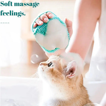 Universal Pet Bath Brush with Integrated Shampoo Reservoir - Silicone Massage Cleaning Tool for Dogs with Gentle Bristles, Ergonomic Grip Handle, Compact Design, Mess-Free Washing, and Travel-Friendly Absorbent Towel