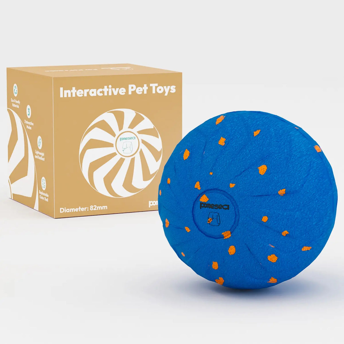 3.2-Inch Diameter Rechargeable 3-In-1 Dog Ball Toy with Motion Sensor - 3 Switchable Modes (Normal, Self-Moving, Bouncing, Rotating), E-TPU, Gentle, Eco-Friendly, Fast Charging, Waterproof, Safe, Rinse-Clean Outer Shell, 35Lb Capacity, Boredom Reducer
