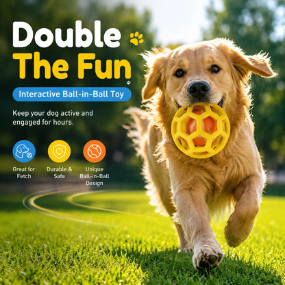 3-Pack Soft TPR Rubber Hollow Grid Dog Ball Toys - Double-Layer Design with Integrated Tennis Ball, 9cm Floating Fetch Toy for Anxiety Relief and Dental Care, Ideal for Small to Medium Dogs (Indoor and Outdoor Use)